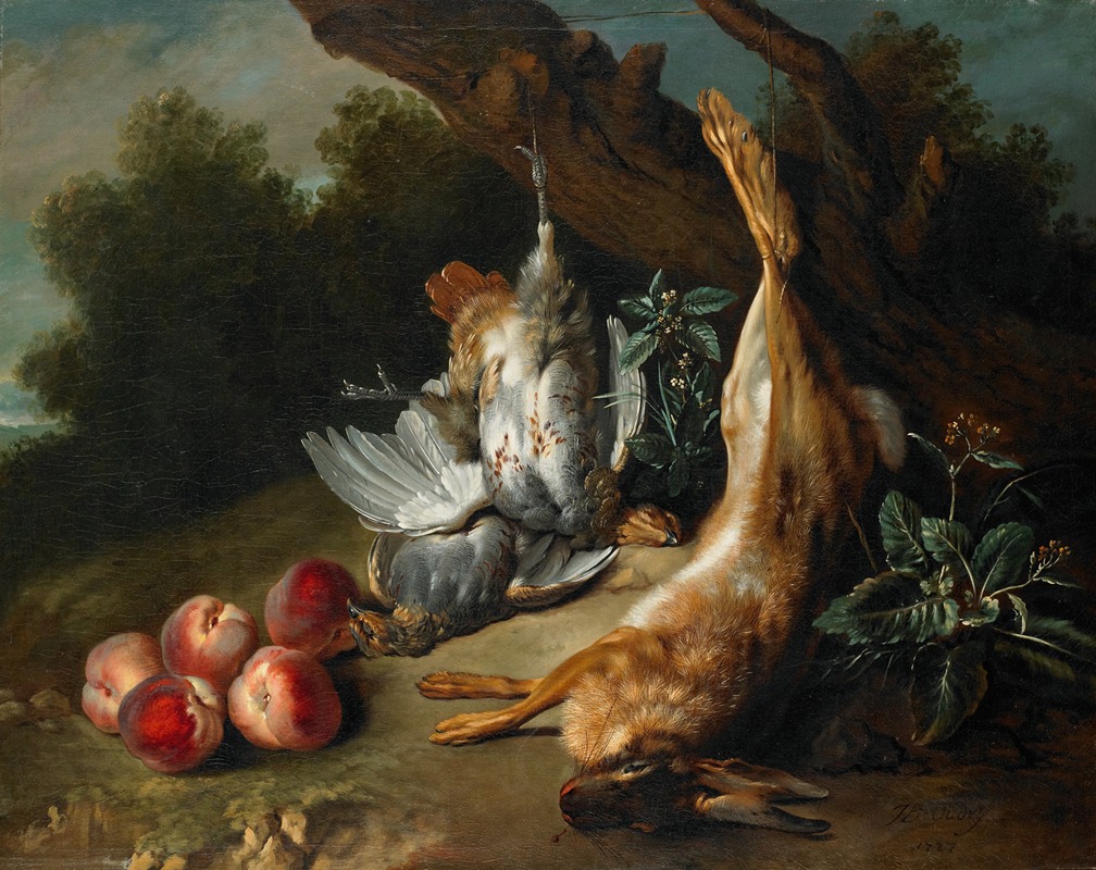 Jean-Baptiste Oudry - Still Life with Dead Game and Peaches in a Landscape
