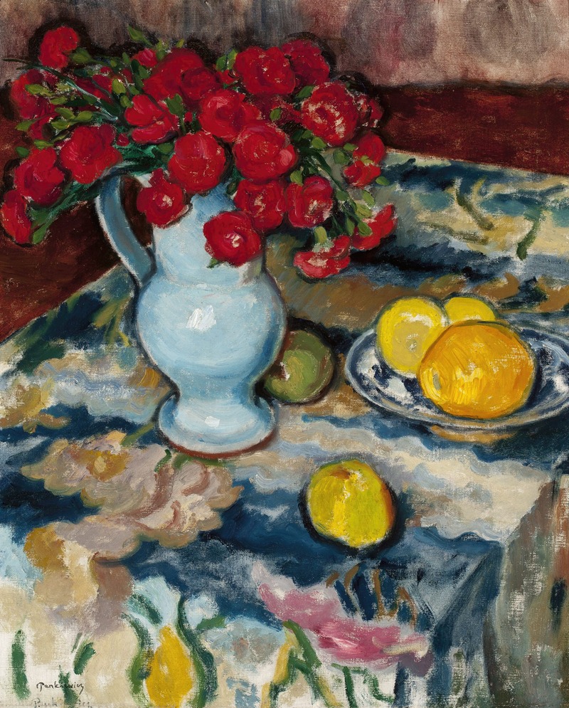Józef Pankiewicz - Red carnations (Still life with a blue vase)