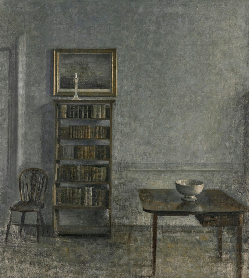 Vilhelm Hammershøi - Interior with a table, bookcase and Windsor Chair, 25 Strandgade