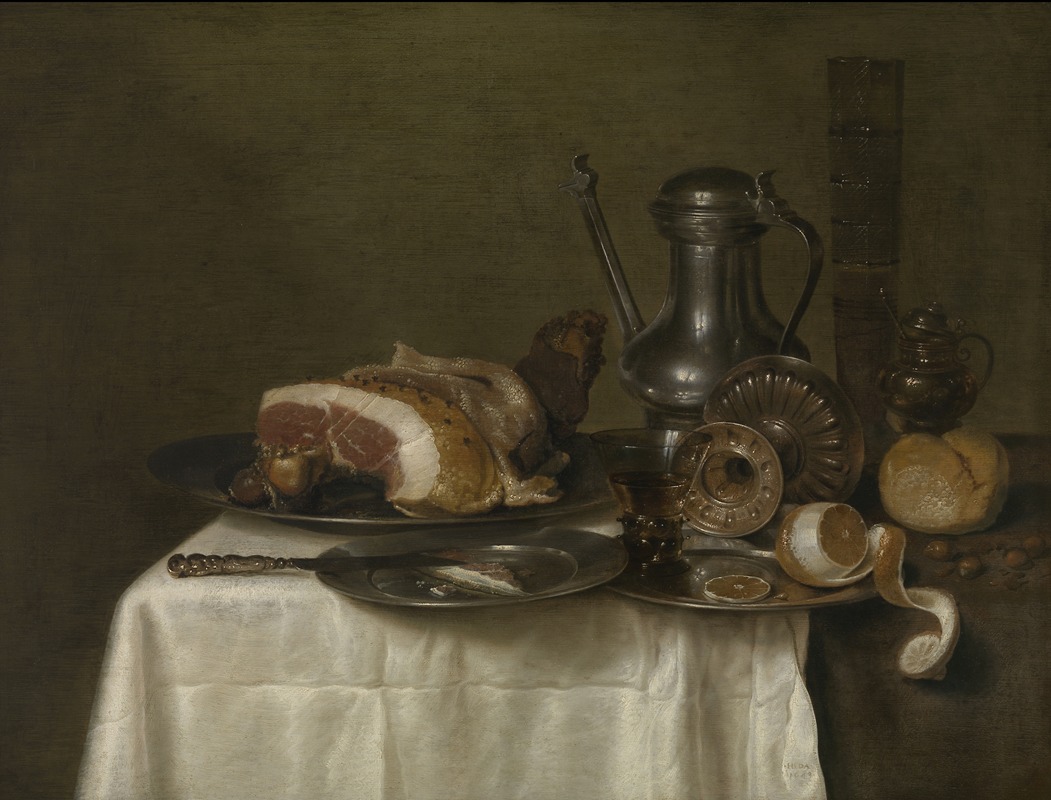 Willem Claesz Heda - Still life with ham and bread