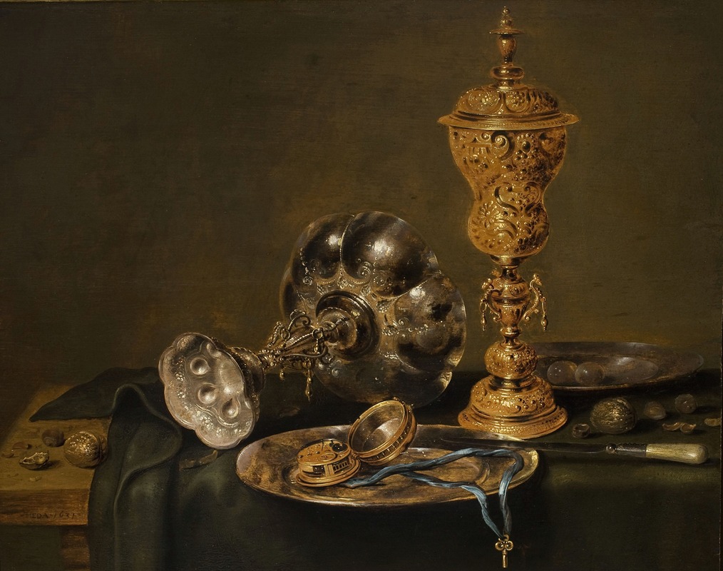 Willem Claesz Heda - Still Life with Metal Vessels and a Watch on a Table