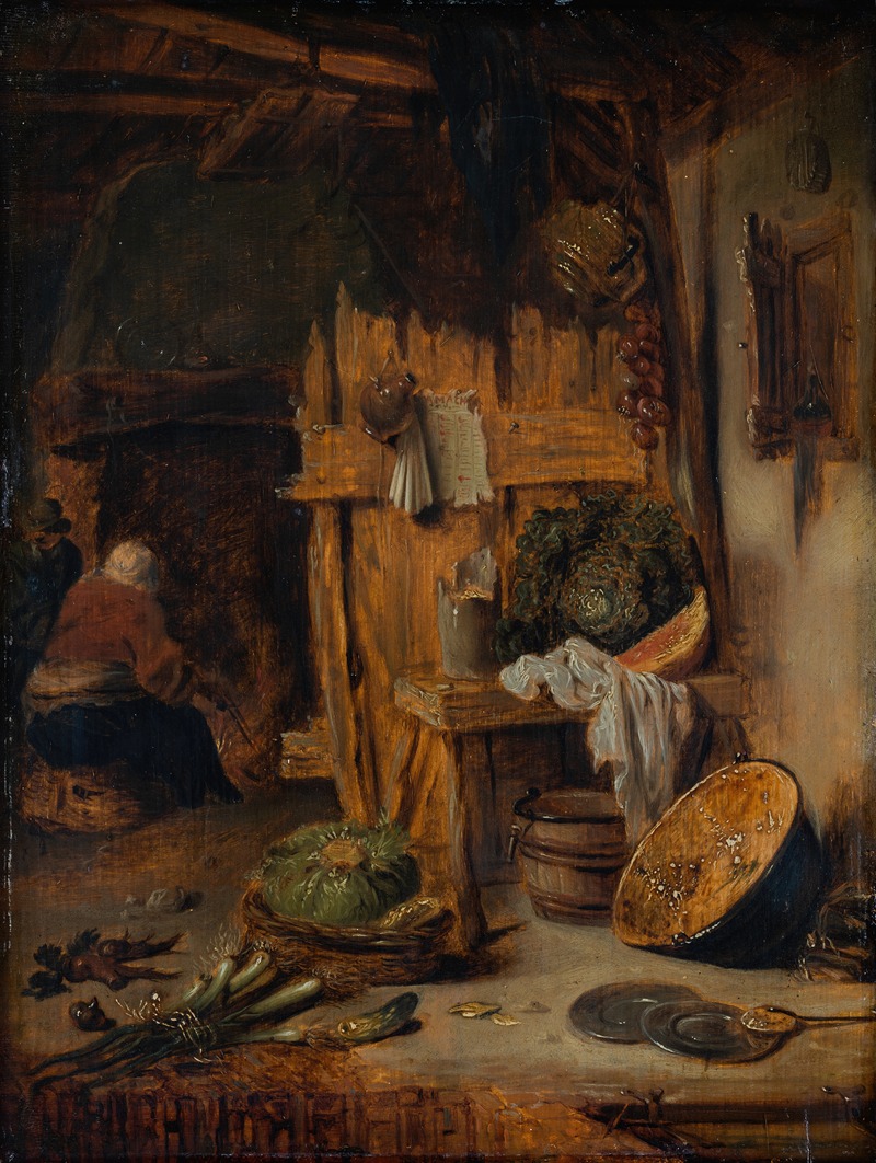 Willem Kalf - Kitchen Interior with Woman by the Hearth