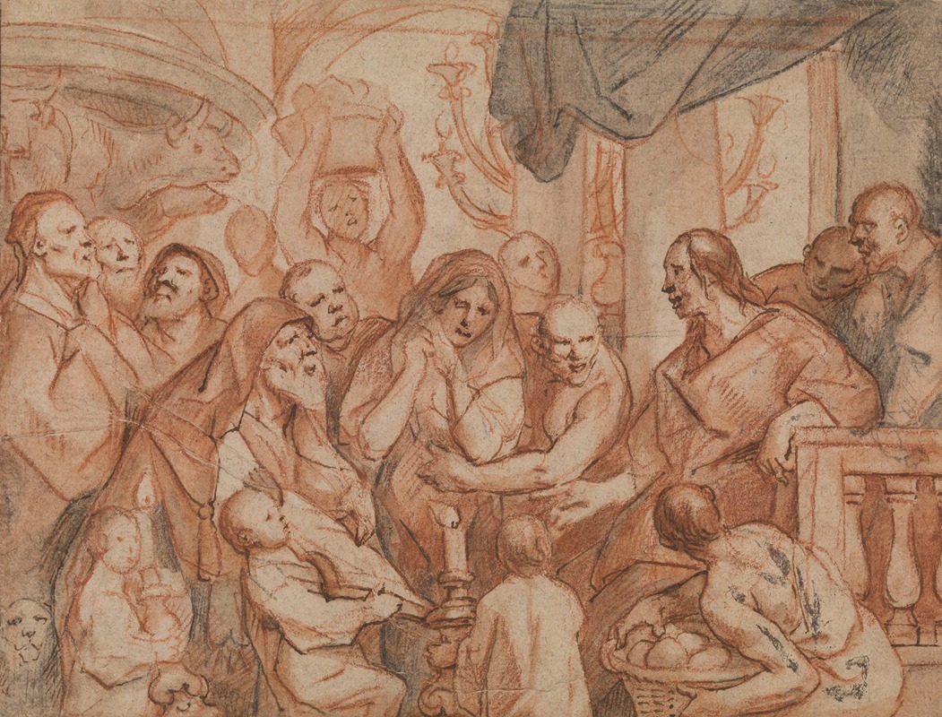 Jacob Jordaens - Christus en de overspelige vrouw, voorbereidende schets