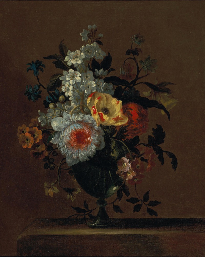 Charles Gilles Dutillieu - Flowers in a glass vase on a pedestal