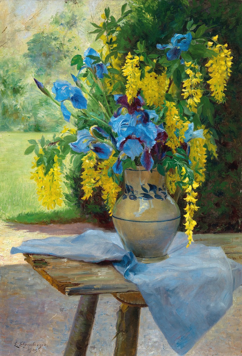 Ella Wetzko-Ehrenberger - A Floral Bouquet with Irises and Laburnum