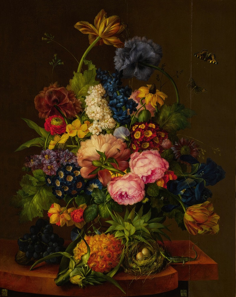 Franz Xaver Petter - Flowers and Pineapple on an Entablature