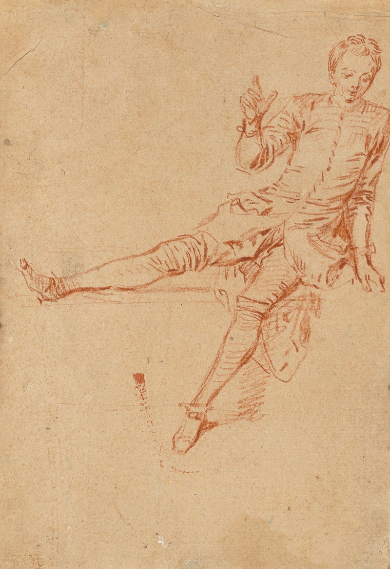 Jean-Antoine Watteau - Étude de jeune homme assis, la jambe droite et la main levées