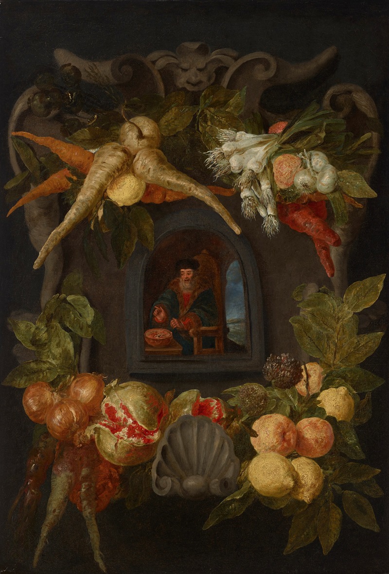 Jan Fyt - Allegories of the Four Seasons surrounded by garlands of seasonal flowers and fruits 1