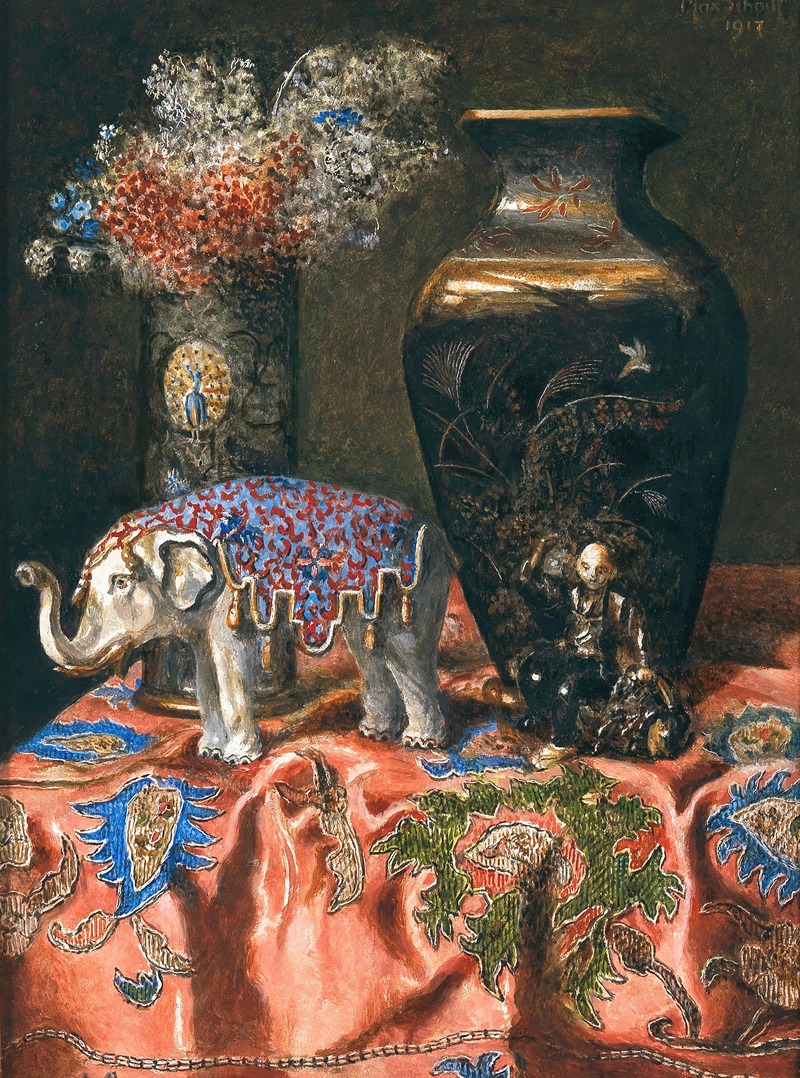 Max Schödl - Still Life with a Japanese Vase and an Elephant