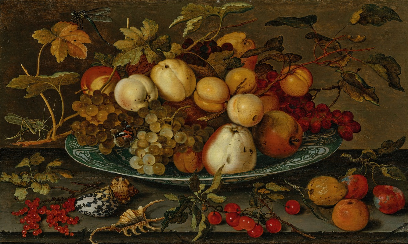 More From Details Balthasar Van Der Ast - Grapes, peaches, apples and plums in a wan-li bowl on a ledge, with shells, a grasshopper and other fruit