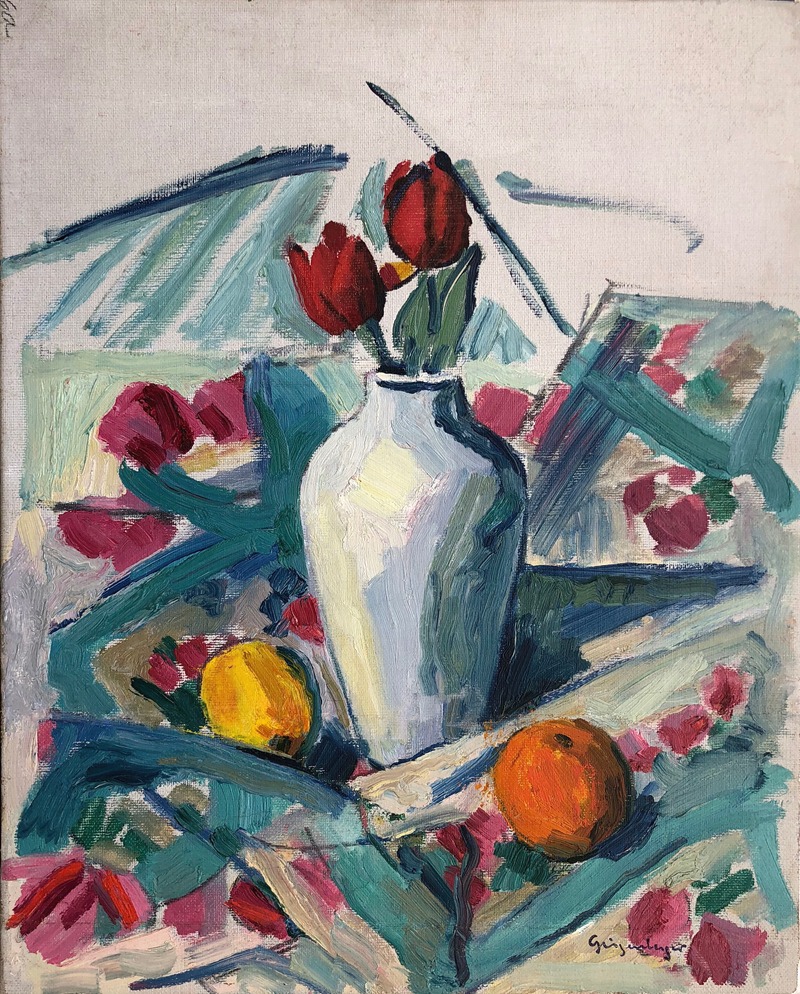Otto Geigenberger - Tischstillleben mit Tulpen