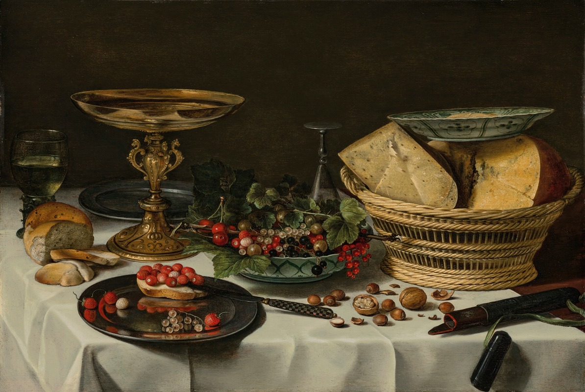 Pieter Claesz - Strawberries, currants and bread on a pewter platter