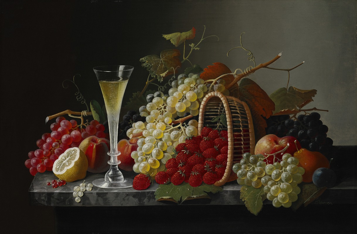 Severin Roesen - Still Life with Fruit and Champagne