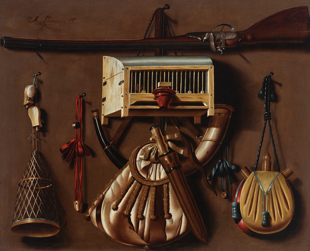 Anthonie Leemans - A tromp l’oeil with hunting and bird catching gear