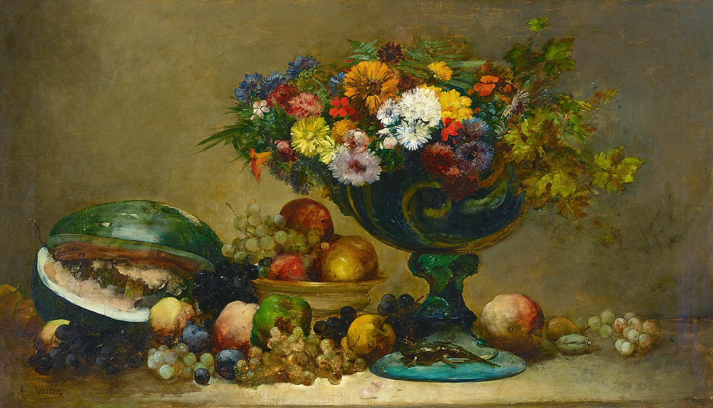 Antoine Vollon - Still life of flowers and fruit
