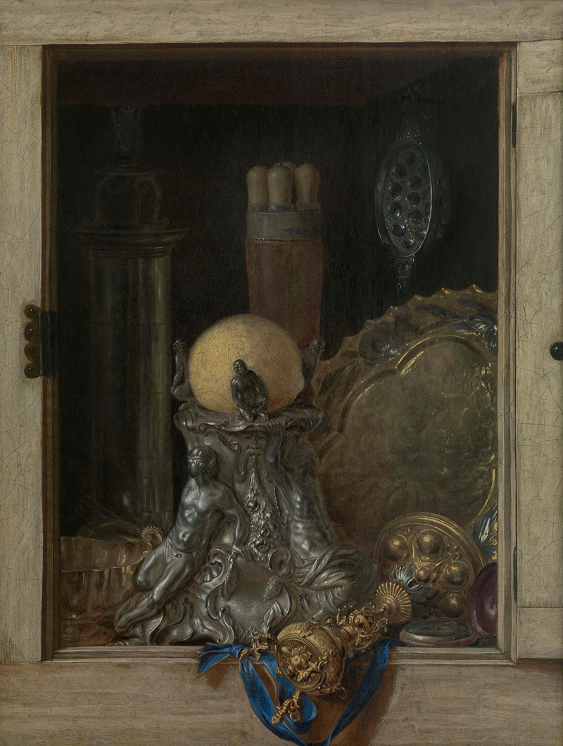 Cornelius Norbertus Gijsbrechts - Trompe l’oeil of an open cupboard with precious vessels