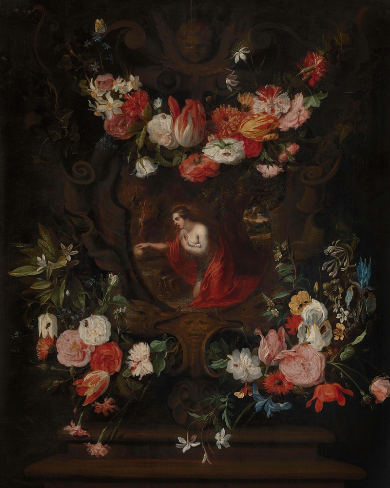 Daniel Seghers - Flower wreath frames the virgin Mary