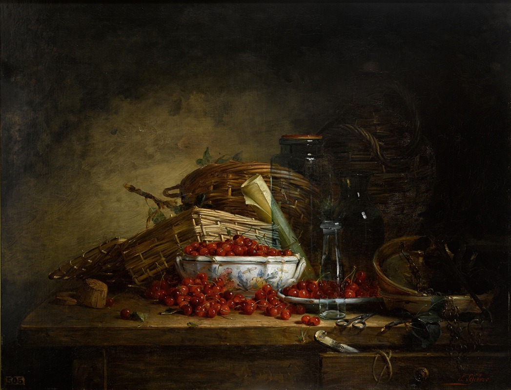Ernest Eugène Lefebvre - A still life with cherries