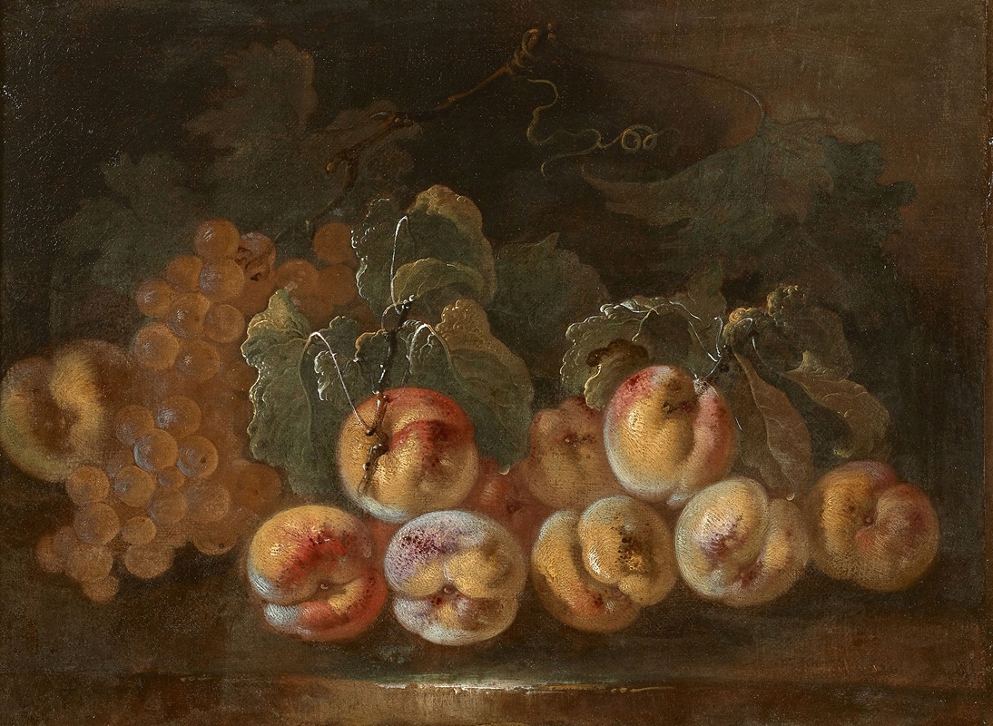 Giovanni Paolo Castelli - Pêches et raisins sur un entablement