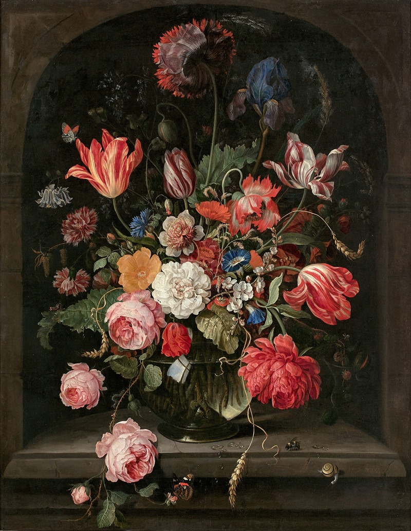 Hendrik Schoock - Vase de fleurs dans une niche