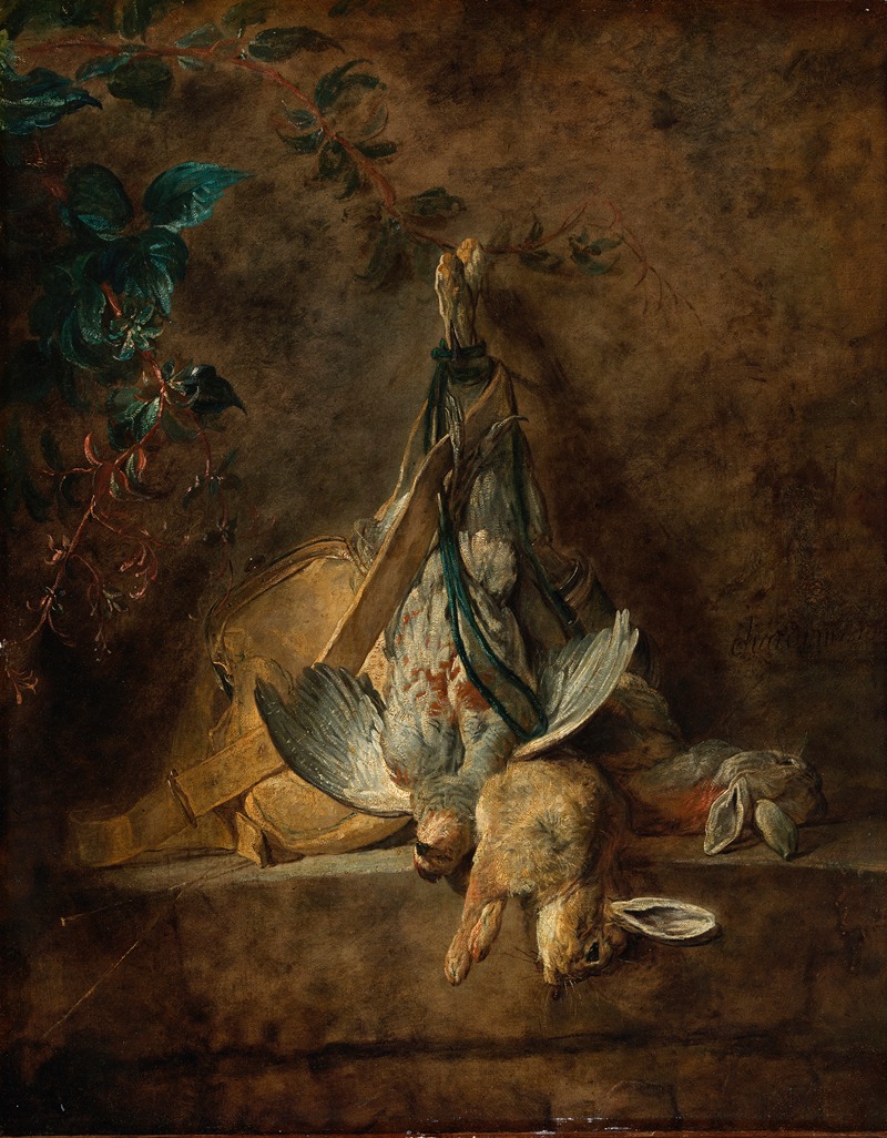 Jean Siméon Chardin - A Still Life; Two Rabbits, a Grey Partridge, Game Bag and a Powder Flask