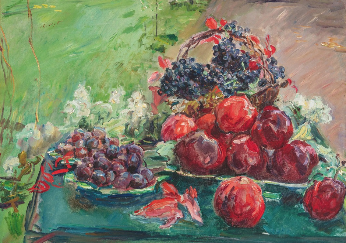 Max Slevogt - Still life with apples, grapes, and plums.