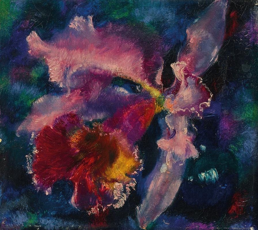 Augusto Giacometti - Orchidee auf blauem Grund