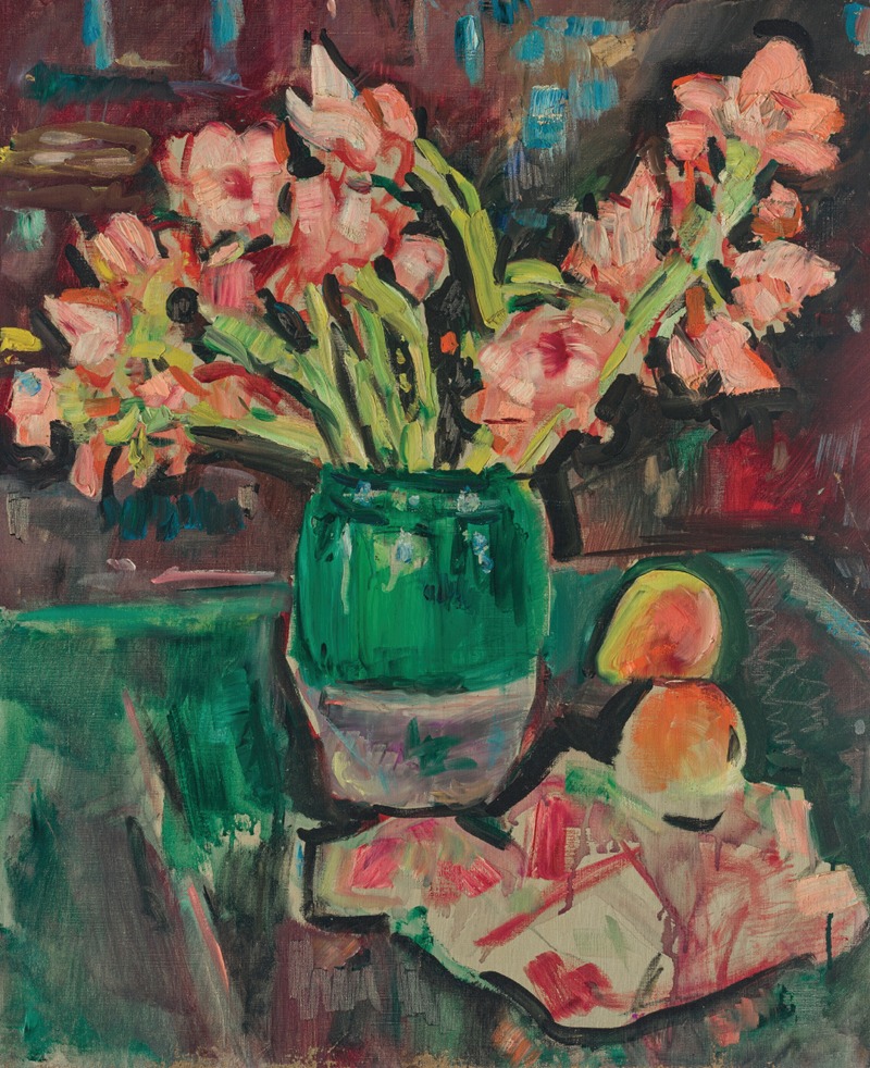 George Leslie Hunter - Gladioli in a green vase
