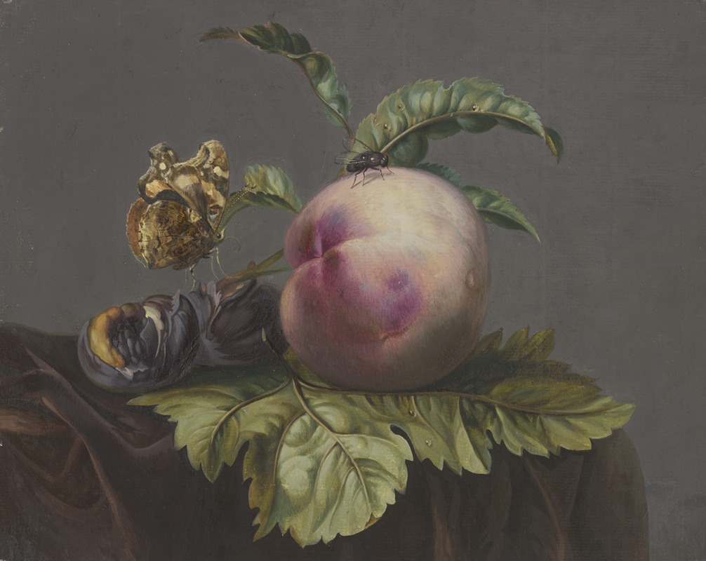 Jacoba Maria van Nickelen - Schmetterling und Fliege bei einem Pfirsich