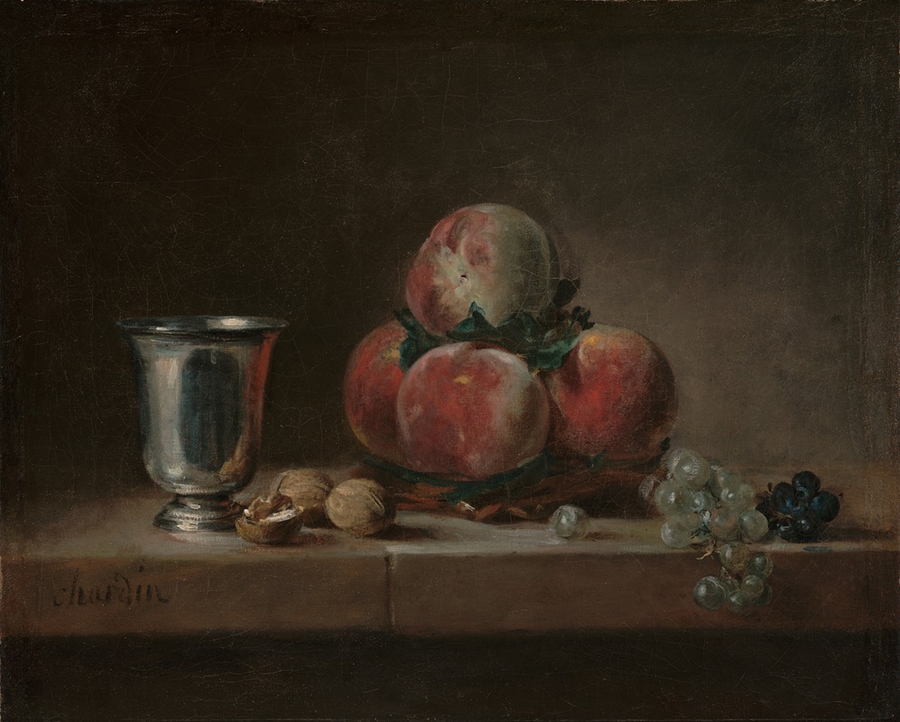 Jean Siméon Chardin - Still Life with Peaches, a Silver Goblet, Grapes, and Walnuts