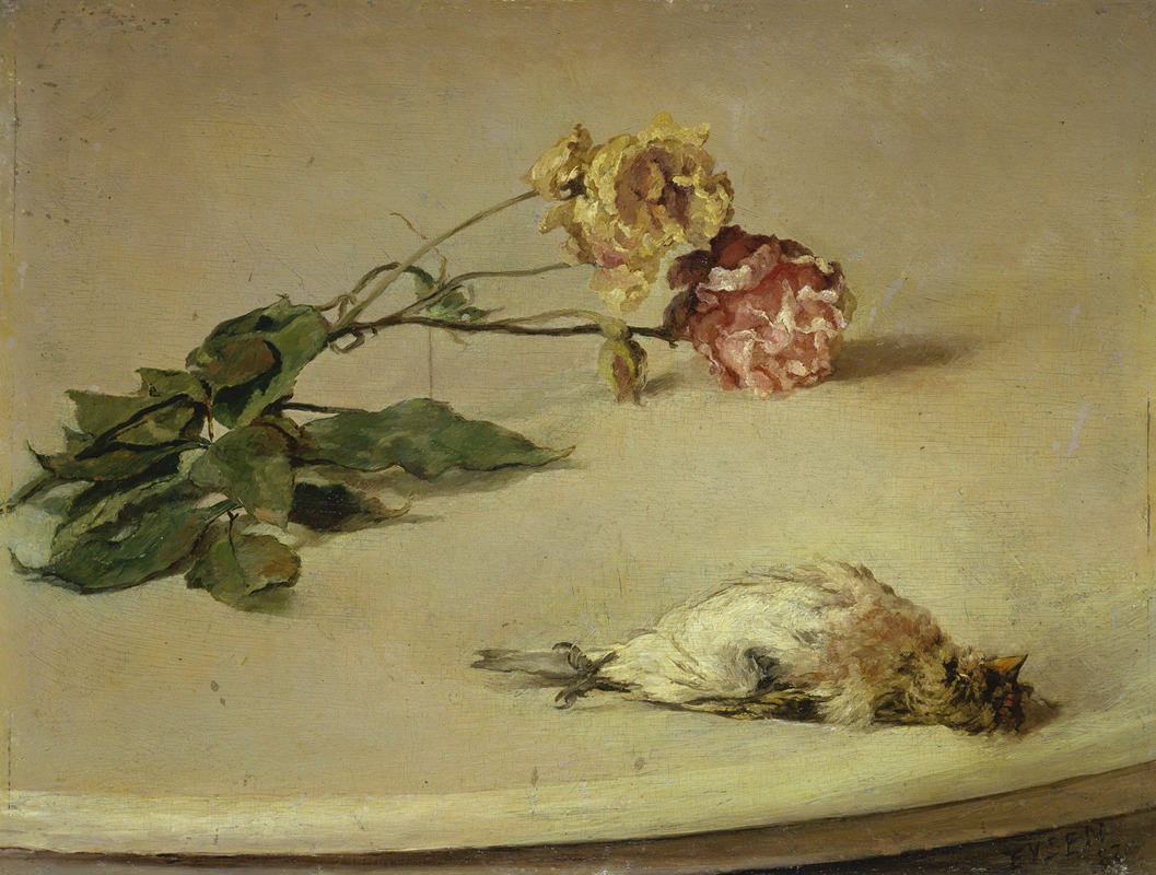 Louis Eysen - Dead Bird and Two Roses on a Table Board