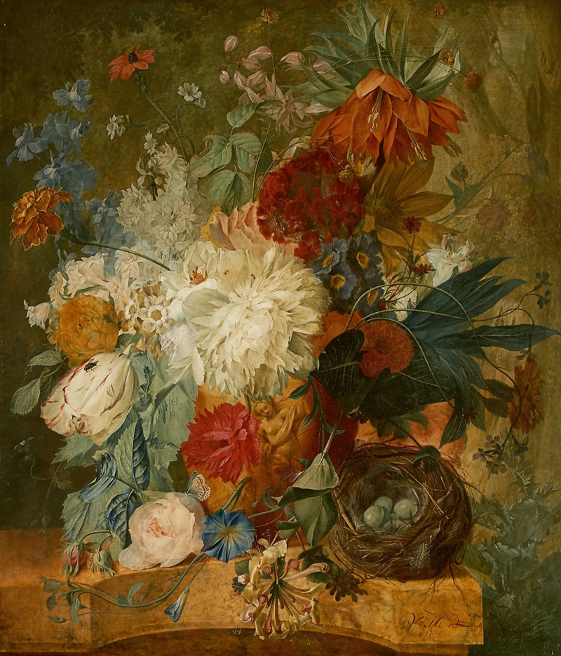 Wybrand Hendriks - Still Life with Bouquet of Flowers and Bird’s Nest