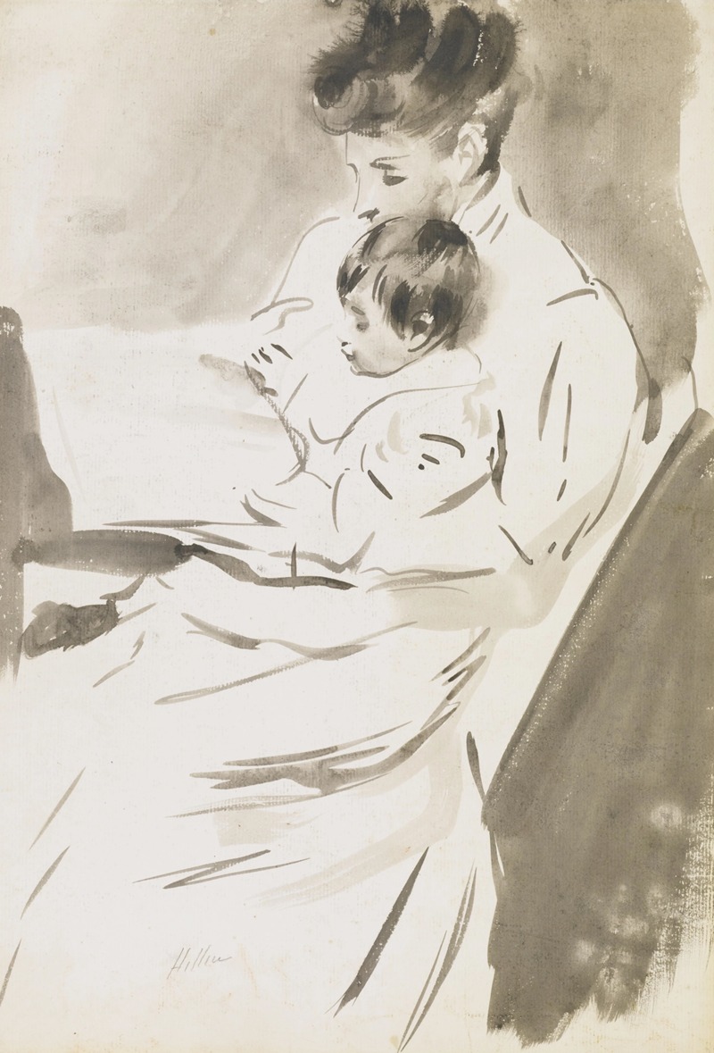 Paul César Helleu - Madame Helleu reading with her daughter