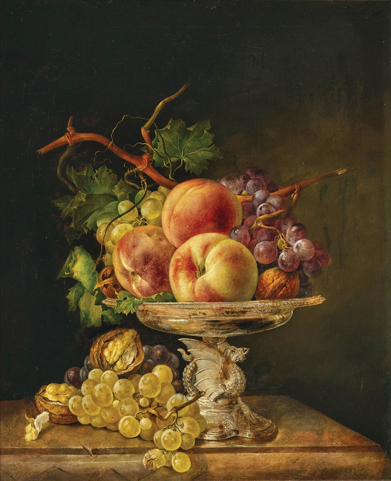 Franz Xaver Petter - Fruit Still Life in a Silver Centrepiece Bowl