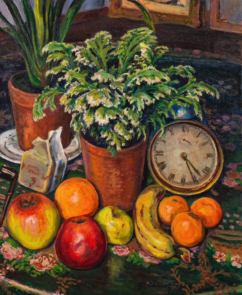 Gustave Cariot - Nature Morte au réveil et aux fruits