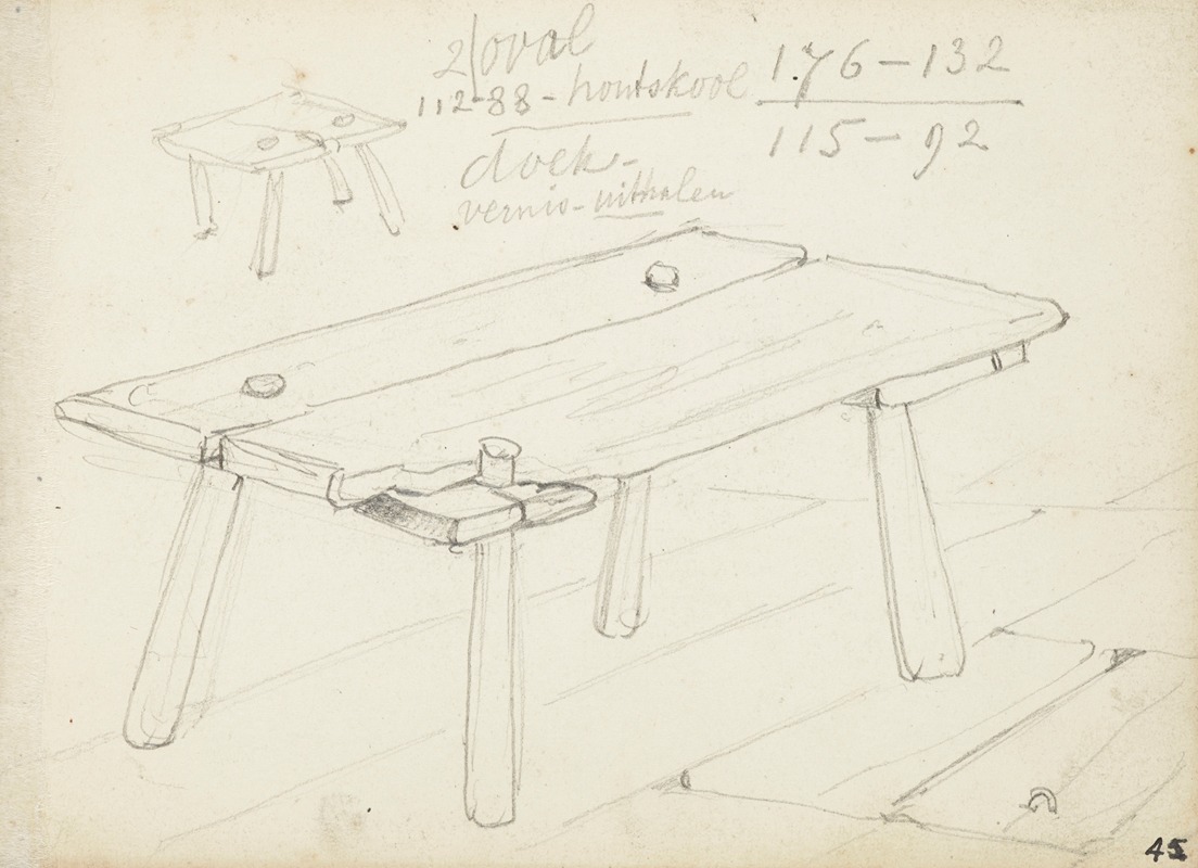 Petrus van der Velden - Sketch of wooden tables