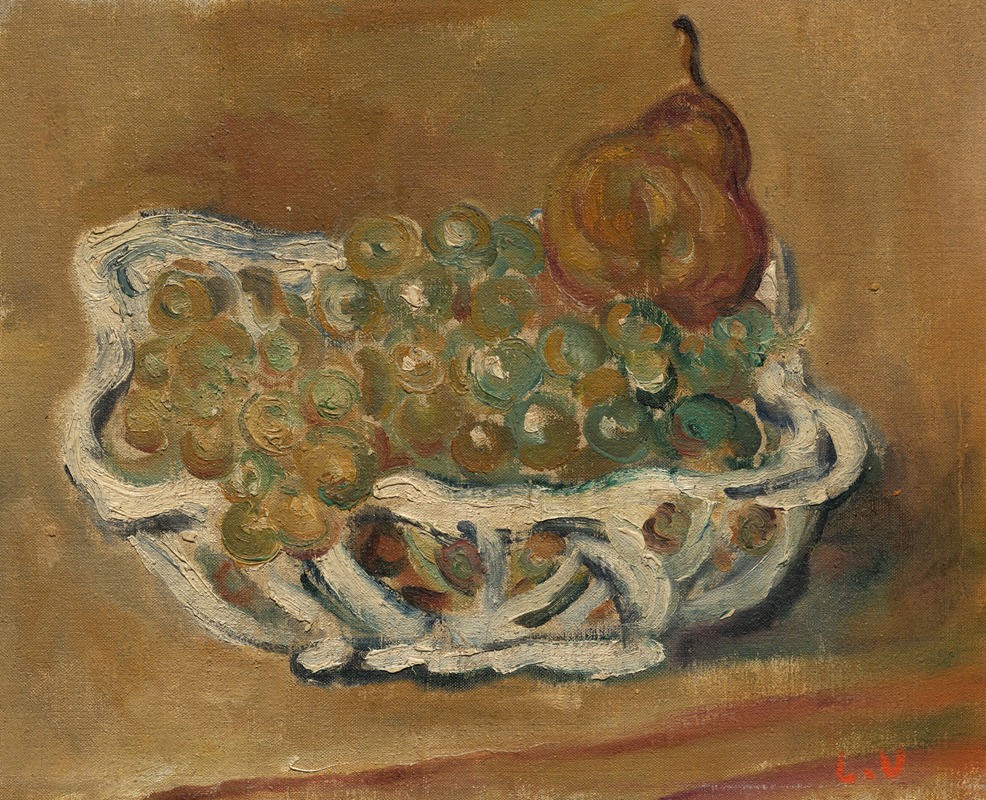 Louis Valtat - Corbeille en porcelaine aux raisins et à la poire