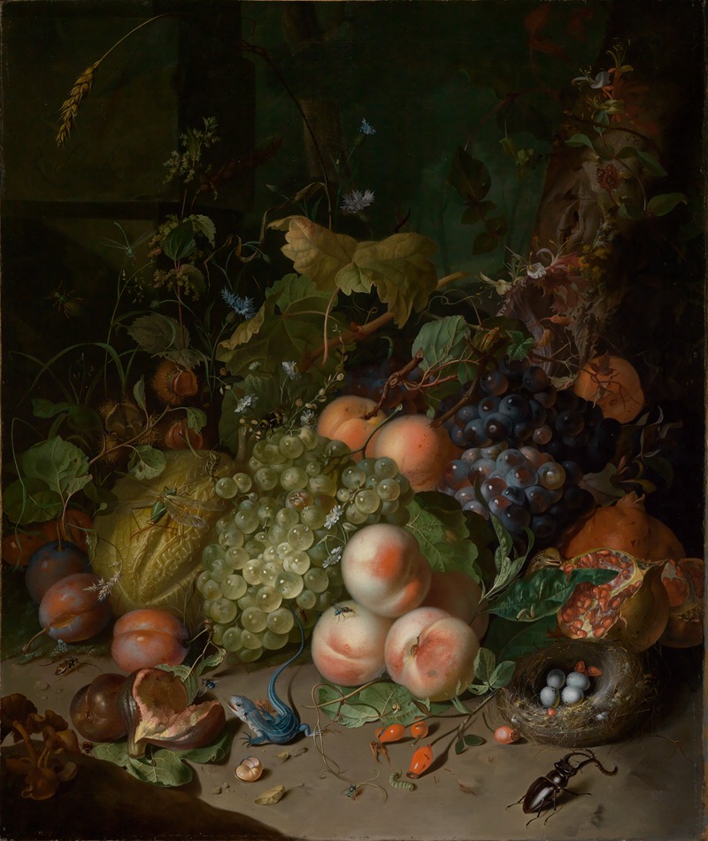 Rachel Ruysch - Fruchtstilleben mit Hirschkäfer und Nest