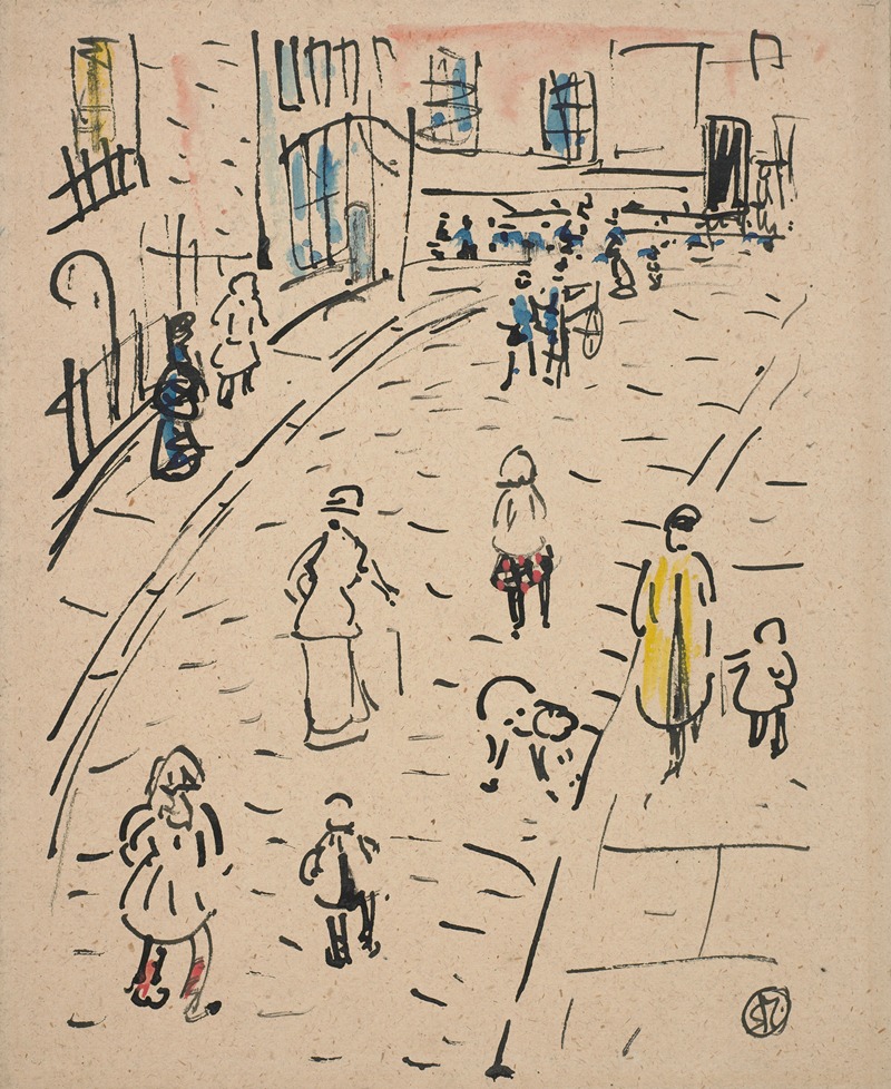 Raymond McIntyre - Street scene with figures