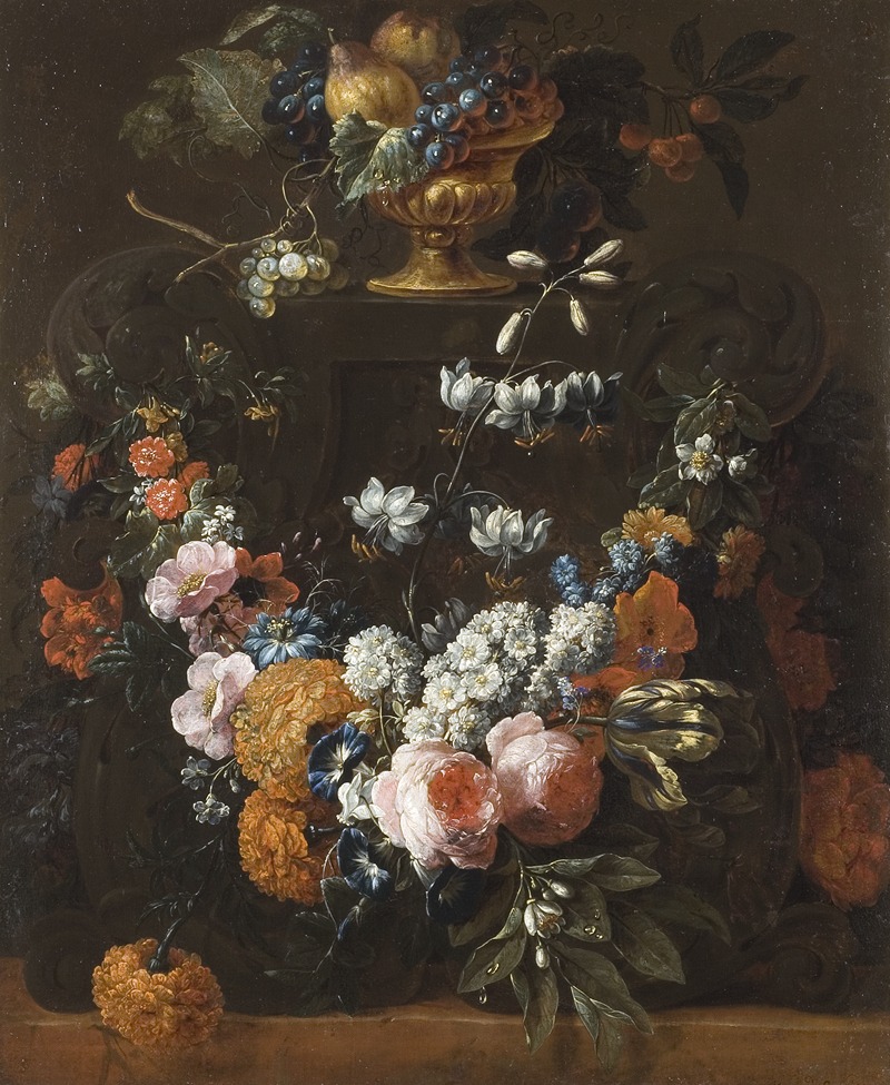 Gaspar Peeter Verbruggen the Younger - Flower Garland and Gilded Bowl of Fruit