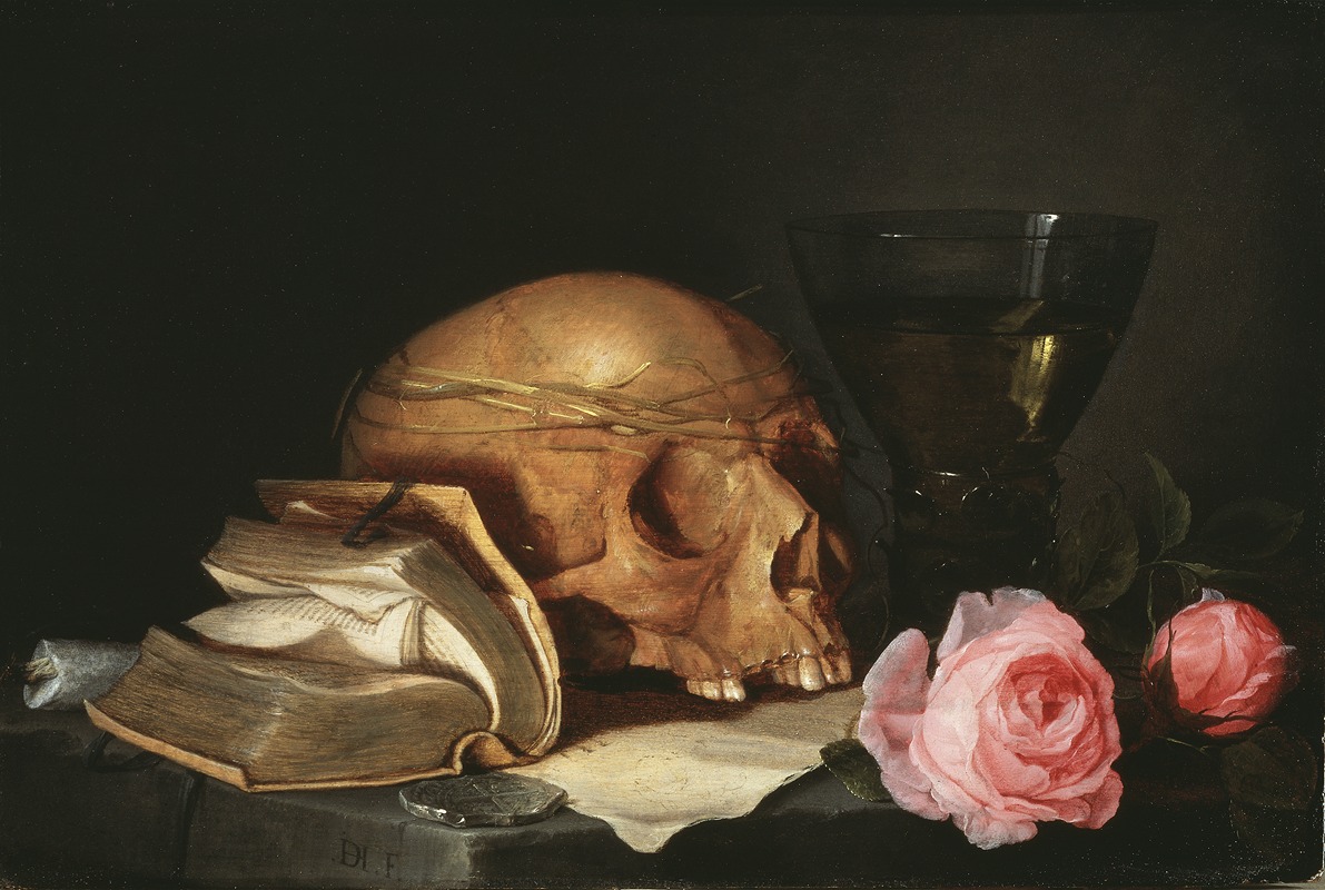 Jan Davidsz de Heem - A Vanitas Still-Life with a Skull, a Book and Roses