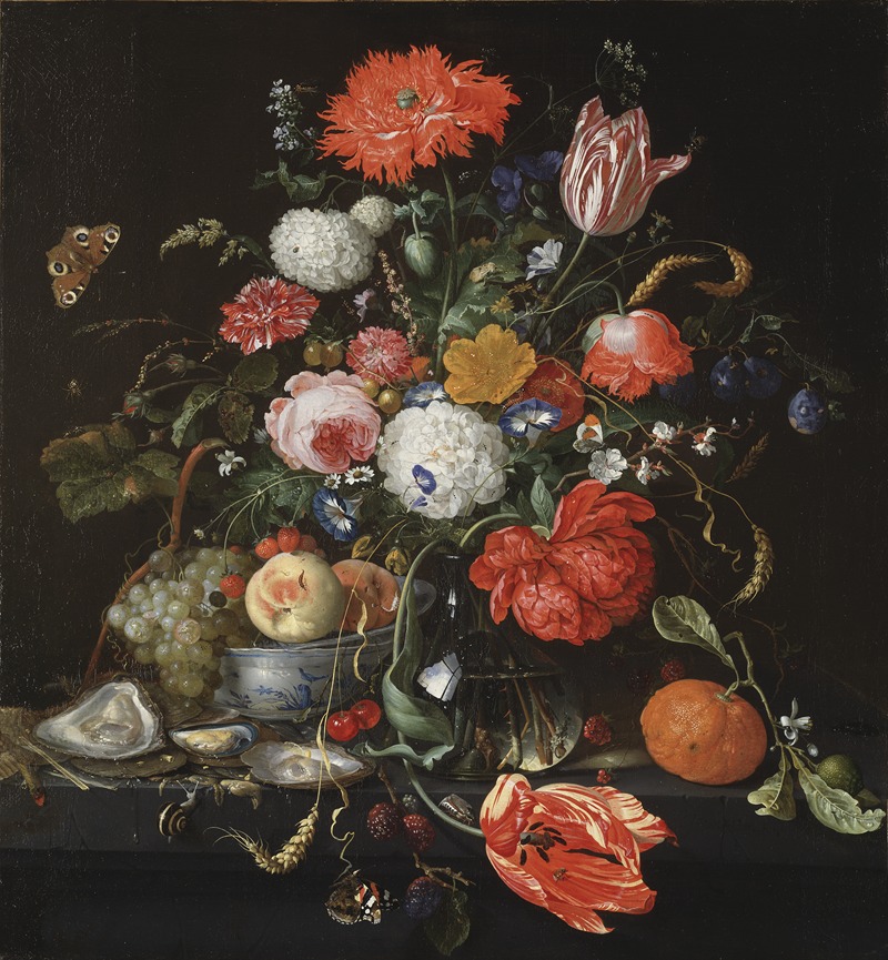 Jan Davidsz de Heem - Flower Still Life with a Bowl of Fruit and Oysters