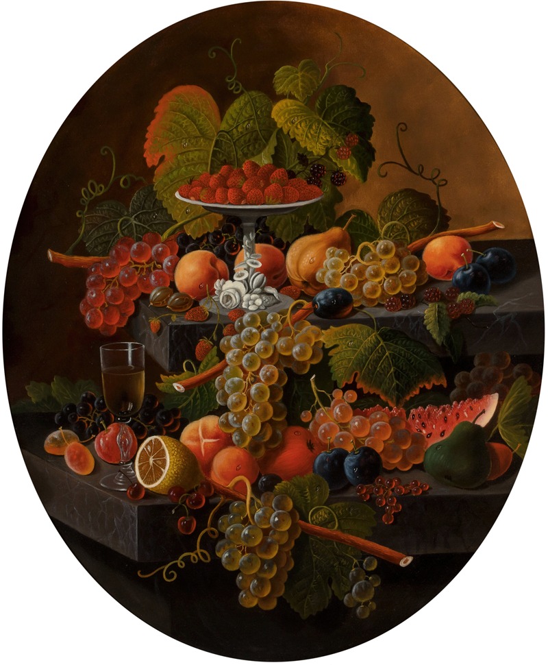 Severin Roesen - Fruit Still Life with Wine Glass and Compote