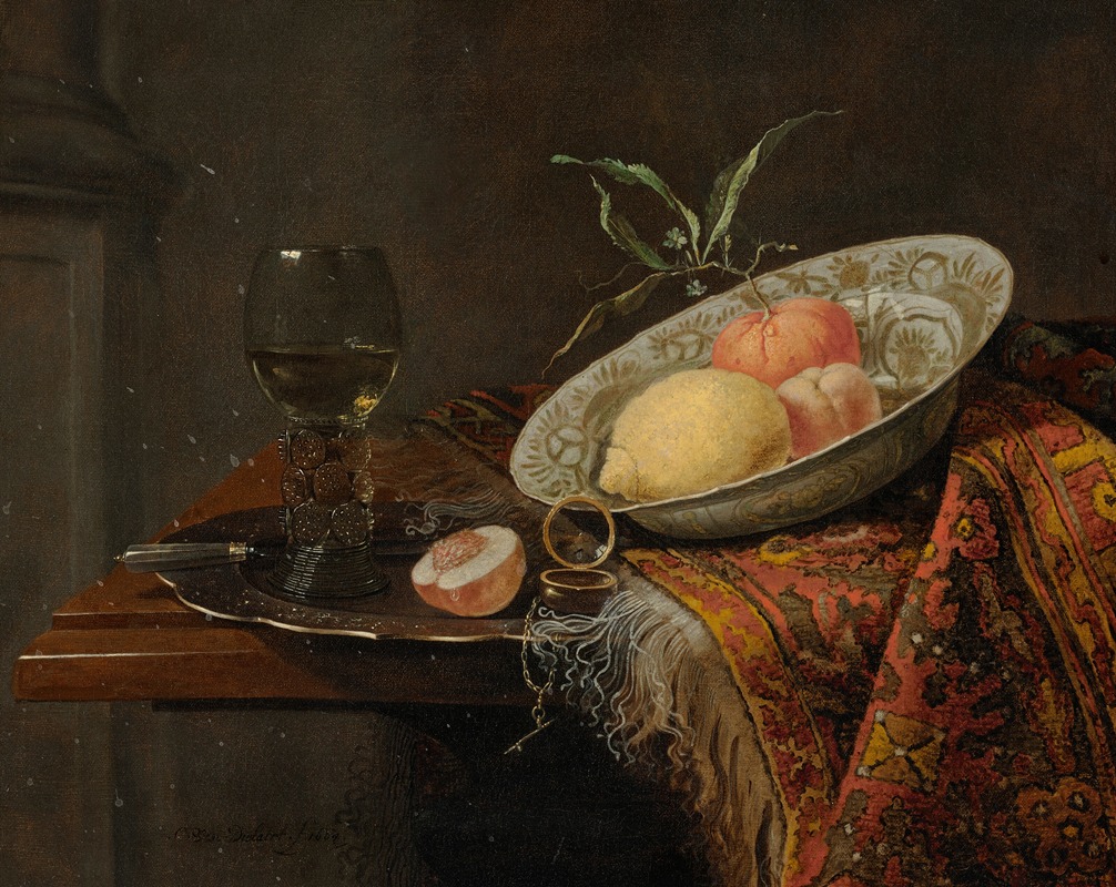 Christiaen van Dielaert - A lemon, orange and nectarine in a porcelain bowl