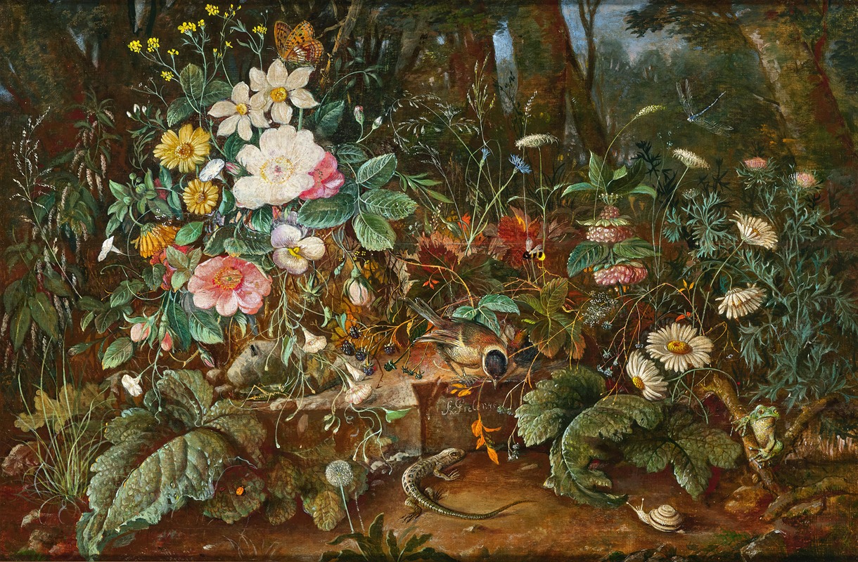 Franz Xaver Pieler - A Forest Floor with a Frog, a Lizard and a Snail