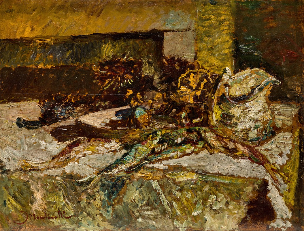 Adolphe Monticelli - Still Life with Sardines and Sea-Urchins 