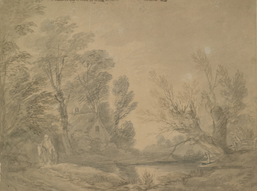 Thomas Gainsborough - Woody landscape with horseman near a pond by a cottage