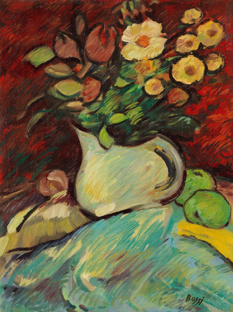 Erma Bossi - Stillleben mit Blumenvase und Äpfeln