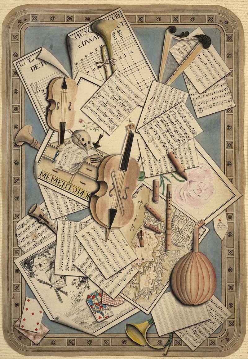 German School - Trompe l’œil of music instruments and scores