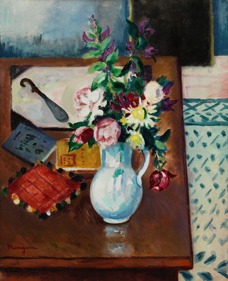 Henri Manguin - Coin de table, fleurs roses